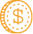 Orange coin with a United States Dollar Sign in the middle.