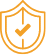 Orange shield with a checkmark in the center.; about